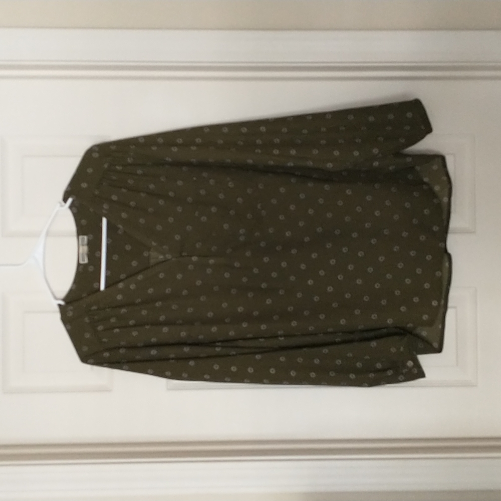 Pleione Olive Green Blouse w/ Flower Details